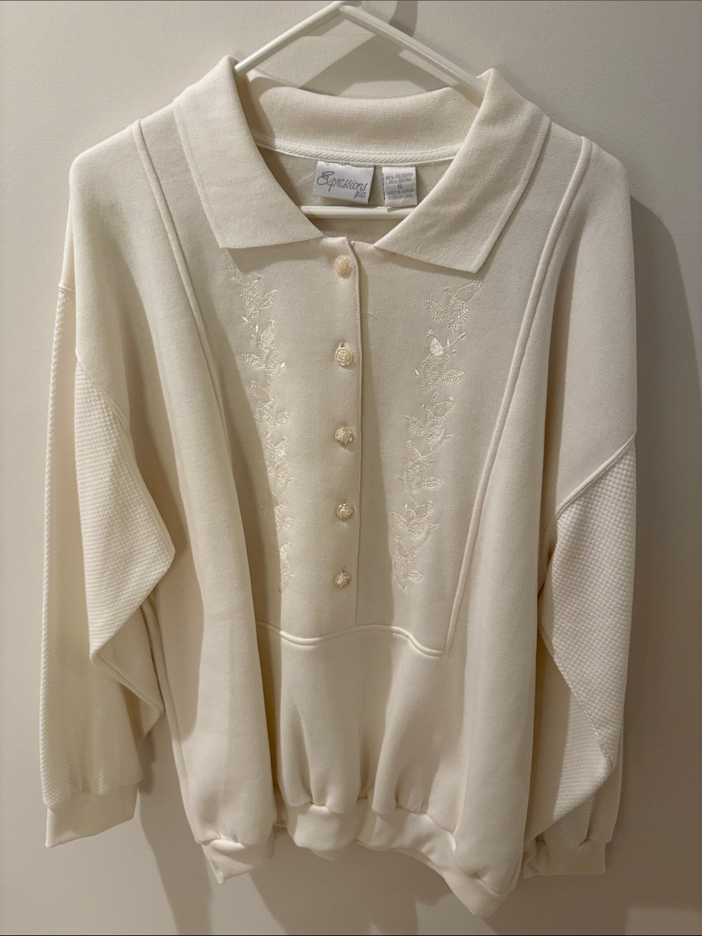 Express Cream Embroidered Polo Sweater